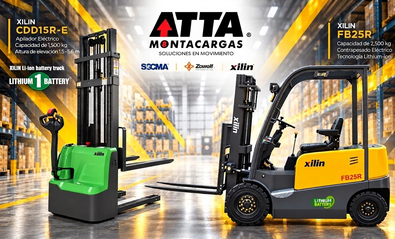 Apilador eléctrico Xilin CDD15R-E y montacargas eléctrico Xilin FB25R con batería de litio